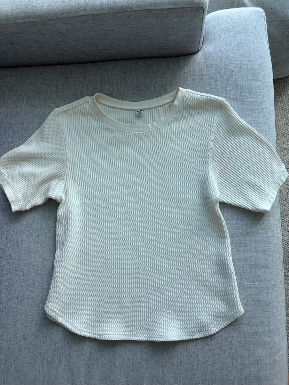 Uniqlo Cream Short-Sleeve Waffle Knit Tee